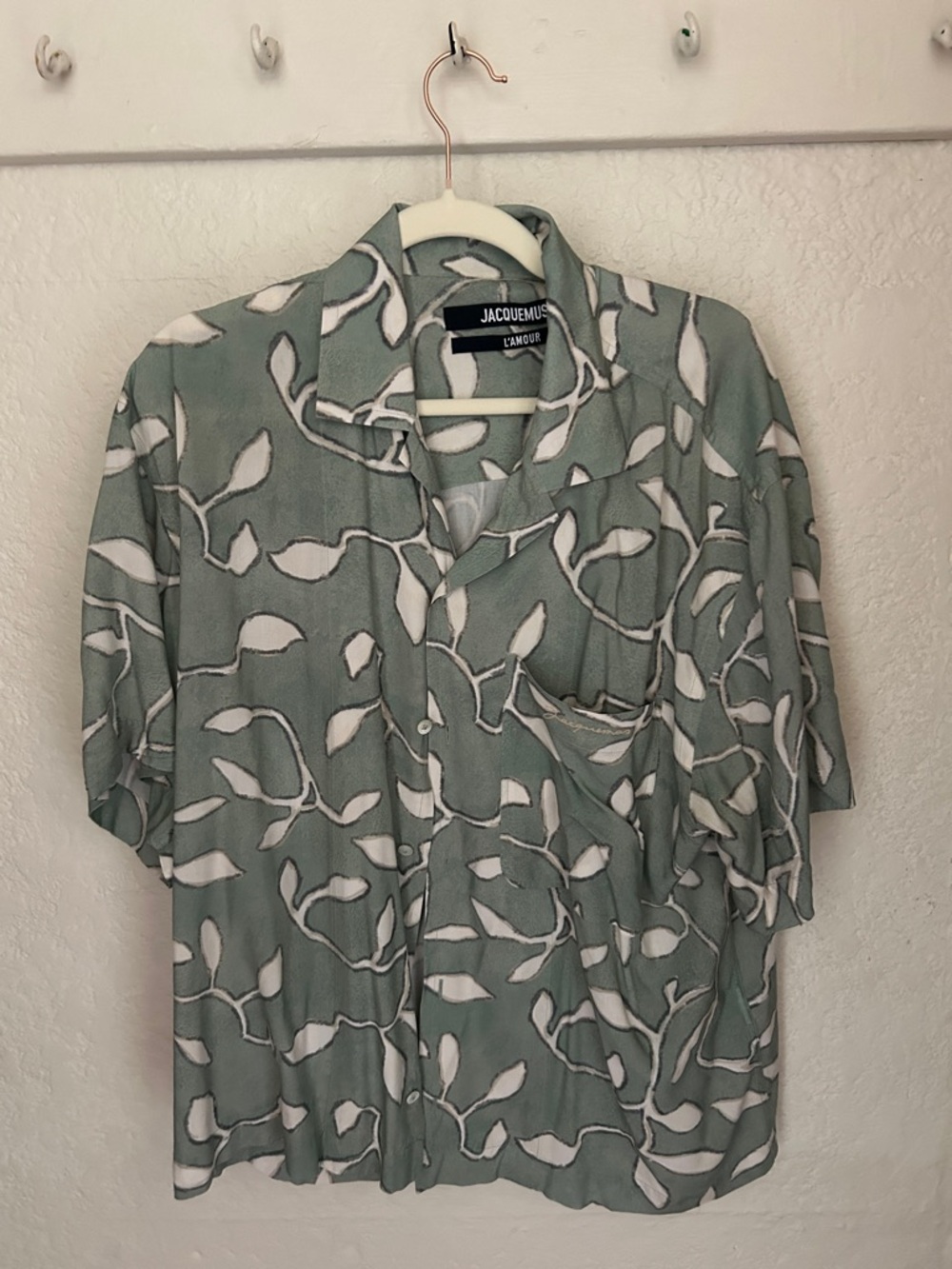 Jacquemus Sage Green Leaf-Patterned Button-Up Shirt